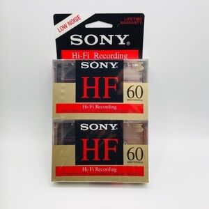 New Sony Cassette Tapes 2 Pack HF 60 minutes Hi-Fi Recording Low Noise Sealed